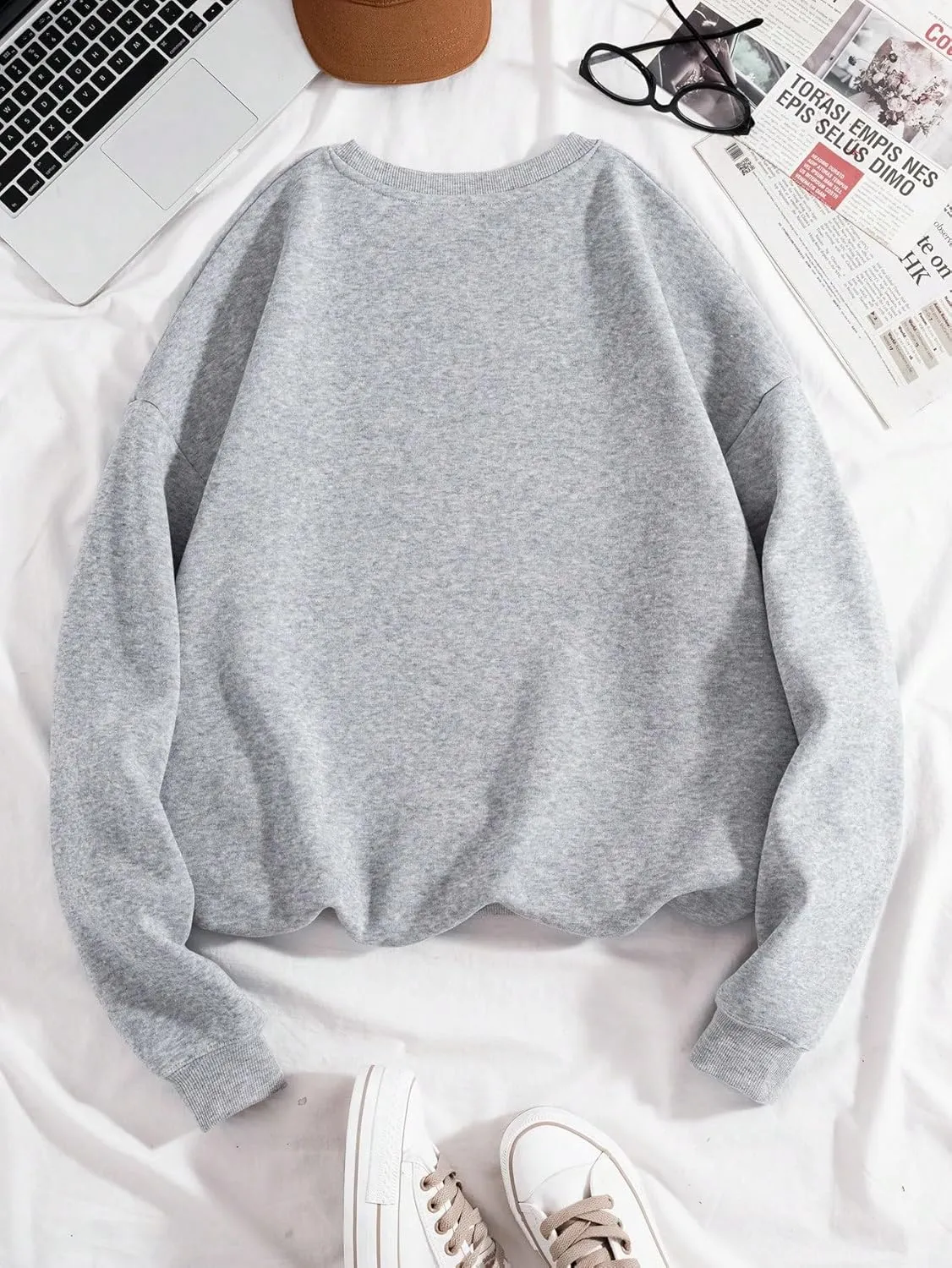 MakeMeChic Women's Long Sleeve Sweatshirts Graphic Print Round Neck Pullover Tops