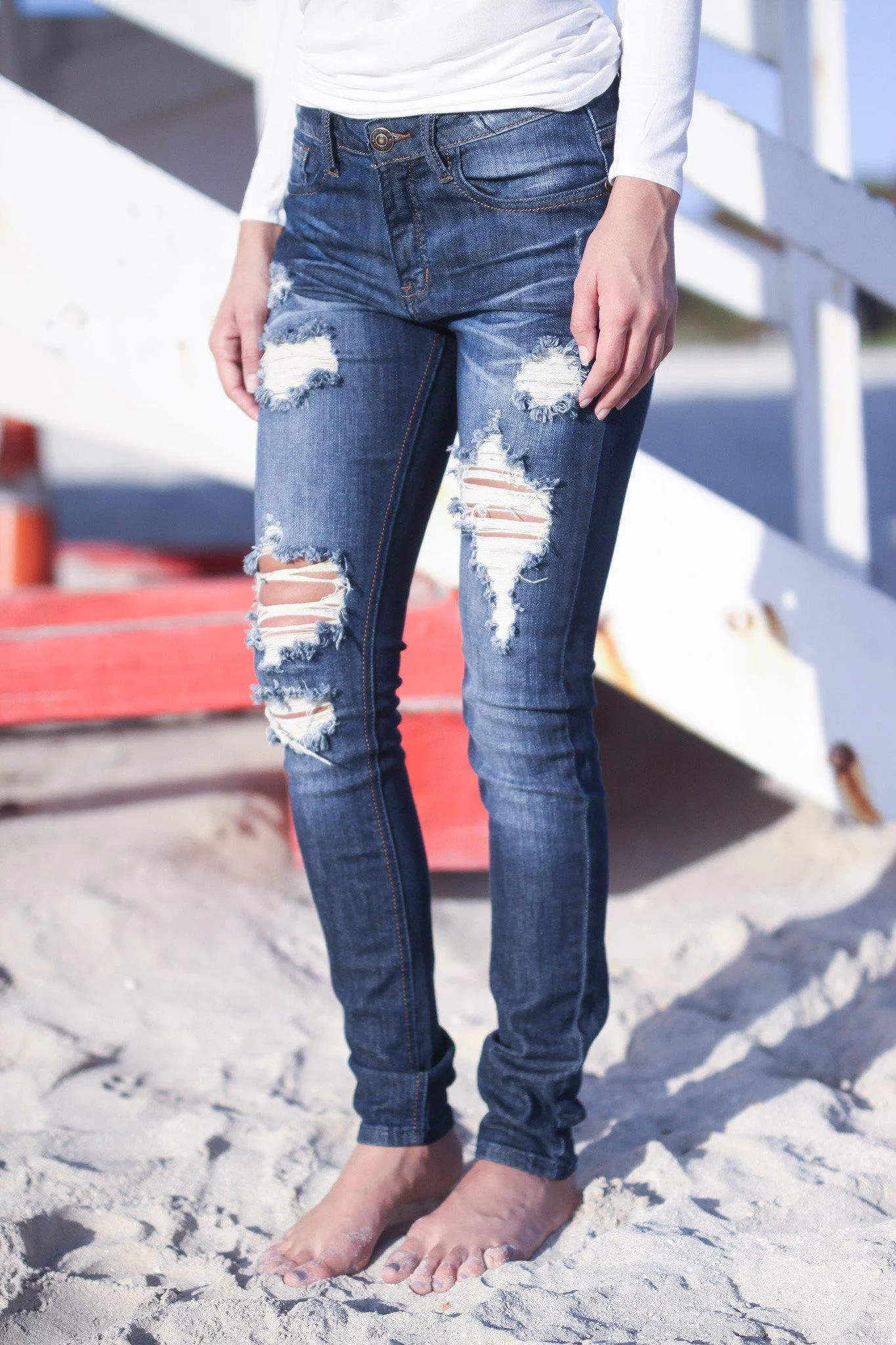 Medium Denim Destroyed Skinny Jeans