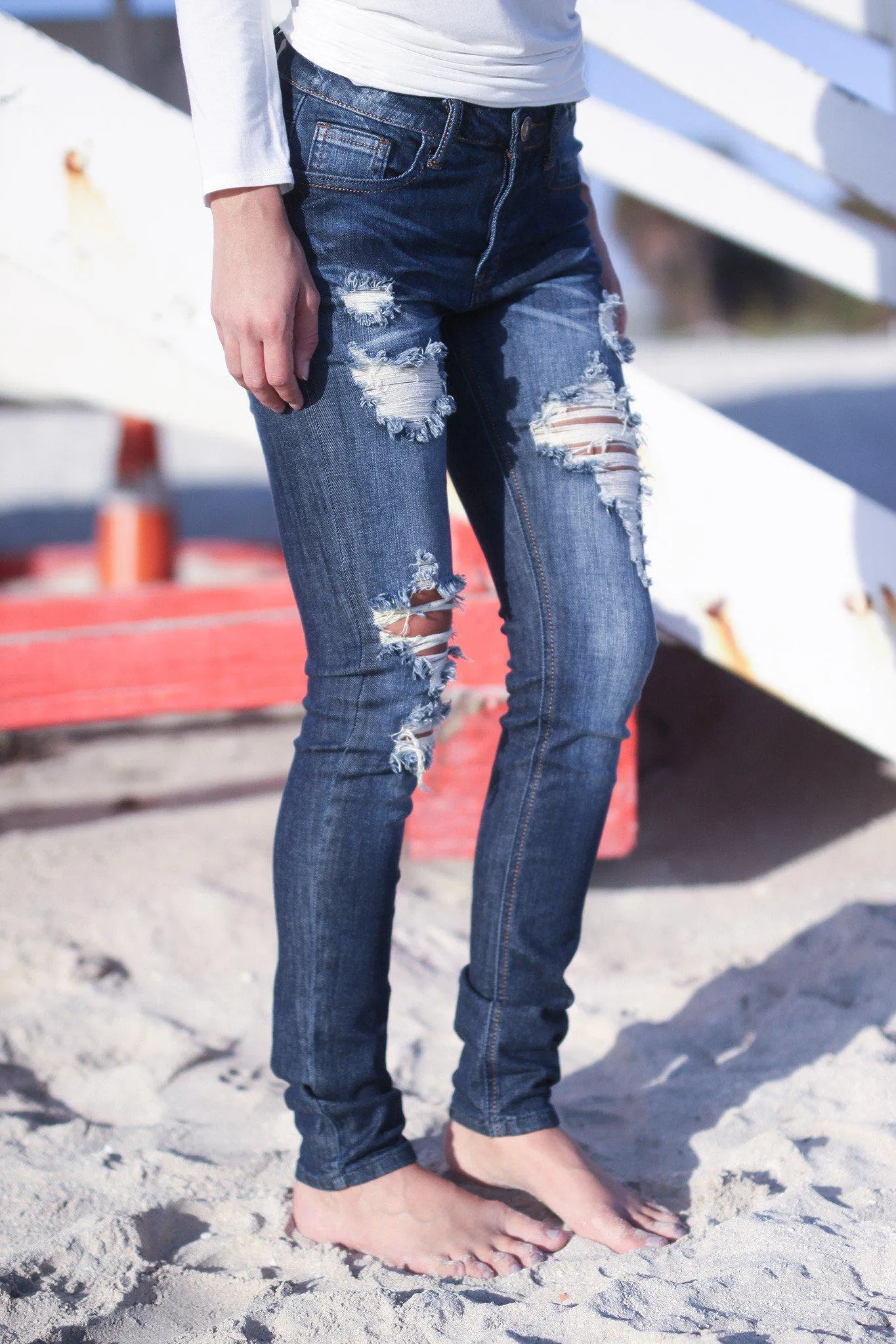 Medium Denim Destroyed Skinny Jeans