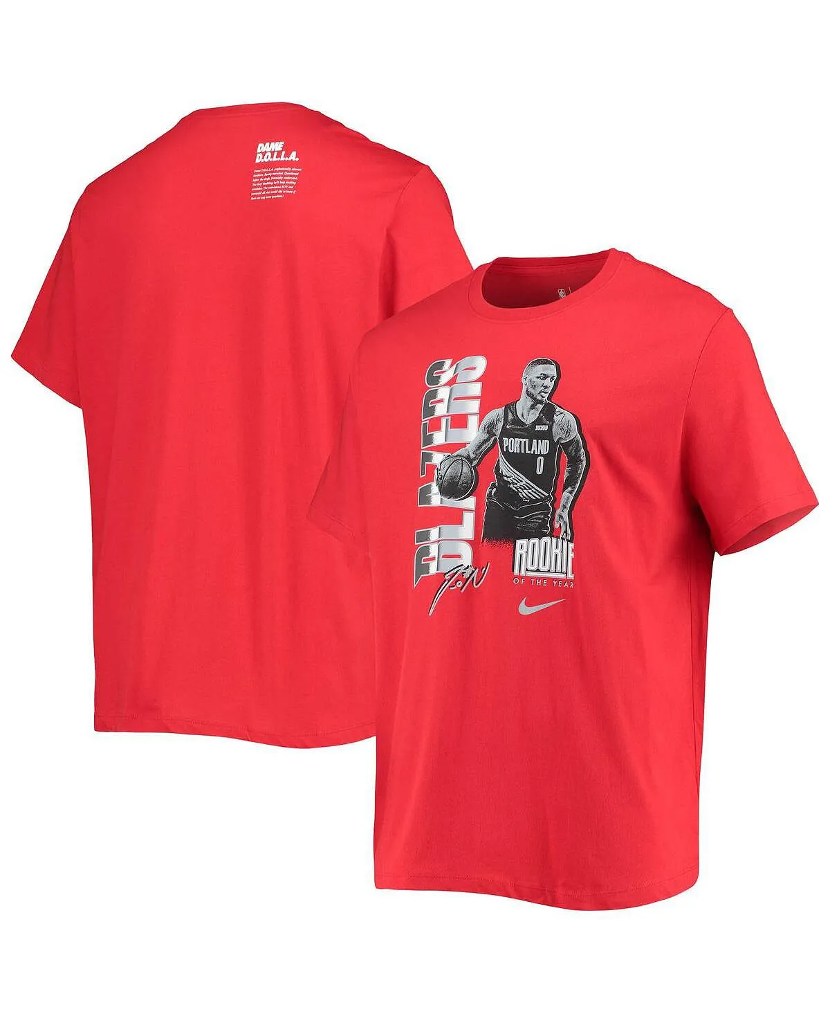 Men's damian lillard red portland trail blazers select series rookie of the year t shirt with Nike name and number red