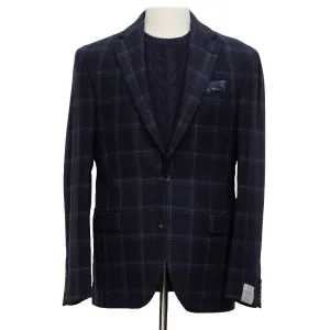 Midnight Blue Tonal Plaid Midland Contemporary Fit Unconstructed Sport Jacket - Jack Victor