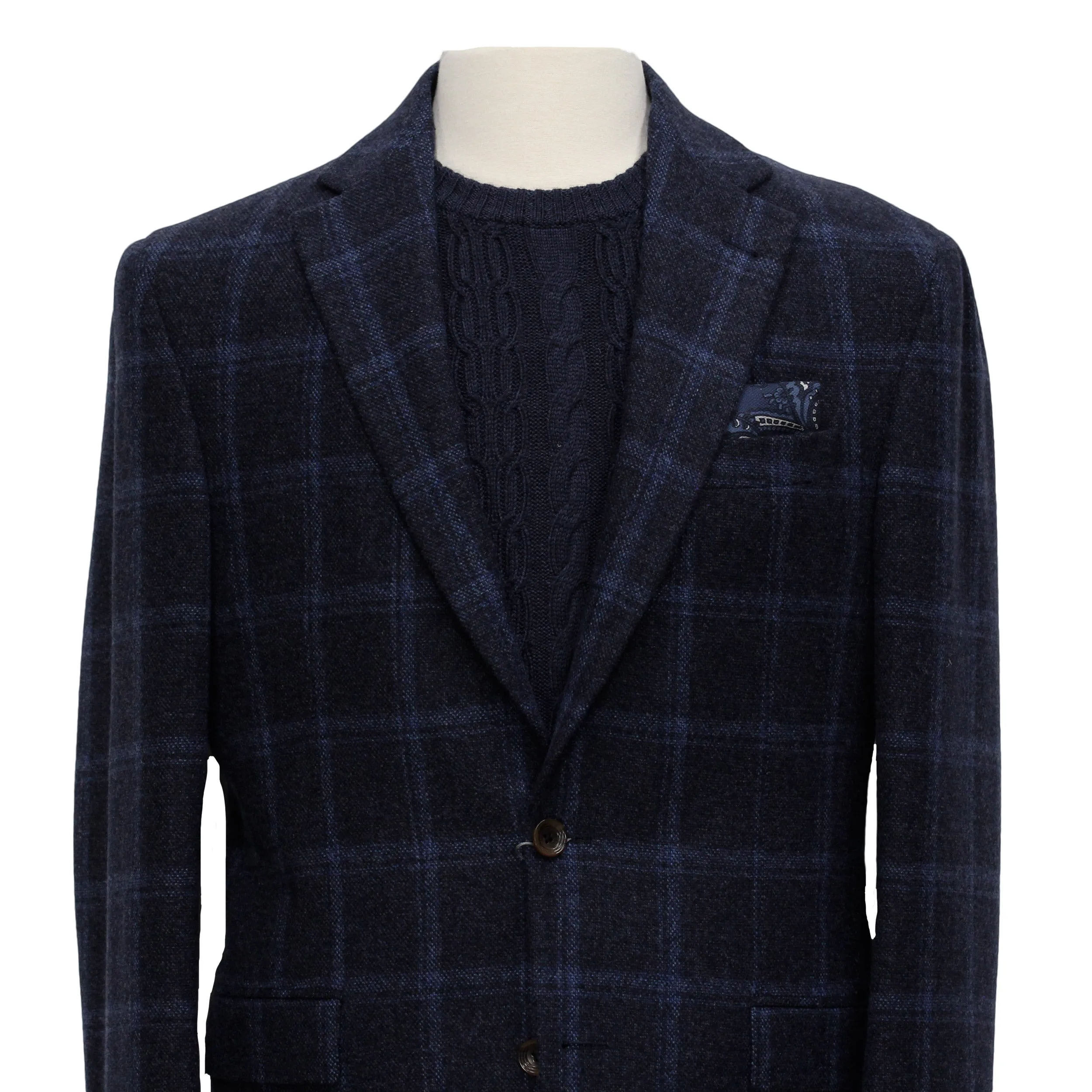 Midnight Blue Tonal Plaid Midland Contemporary Fit Unconstructed Sport Jacket - Jack Victor