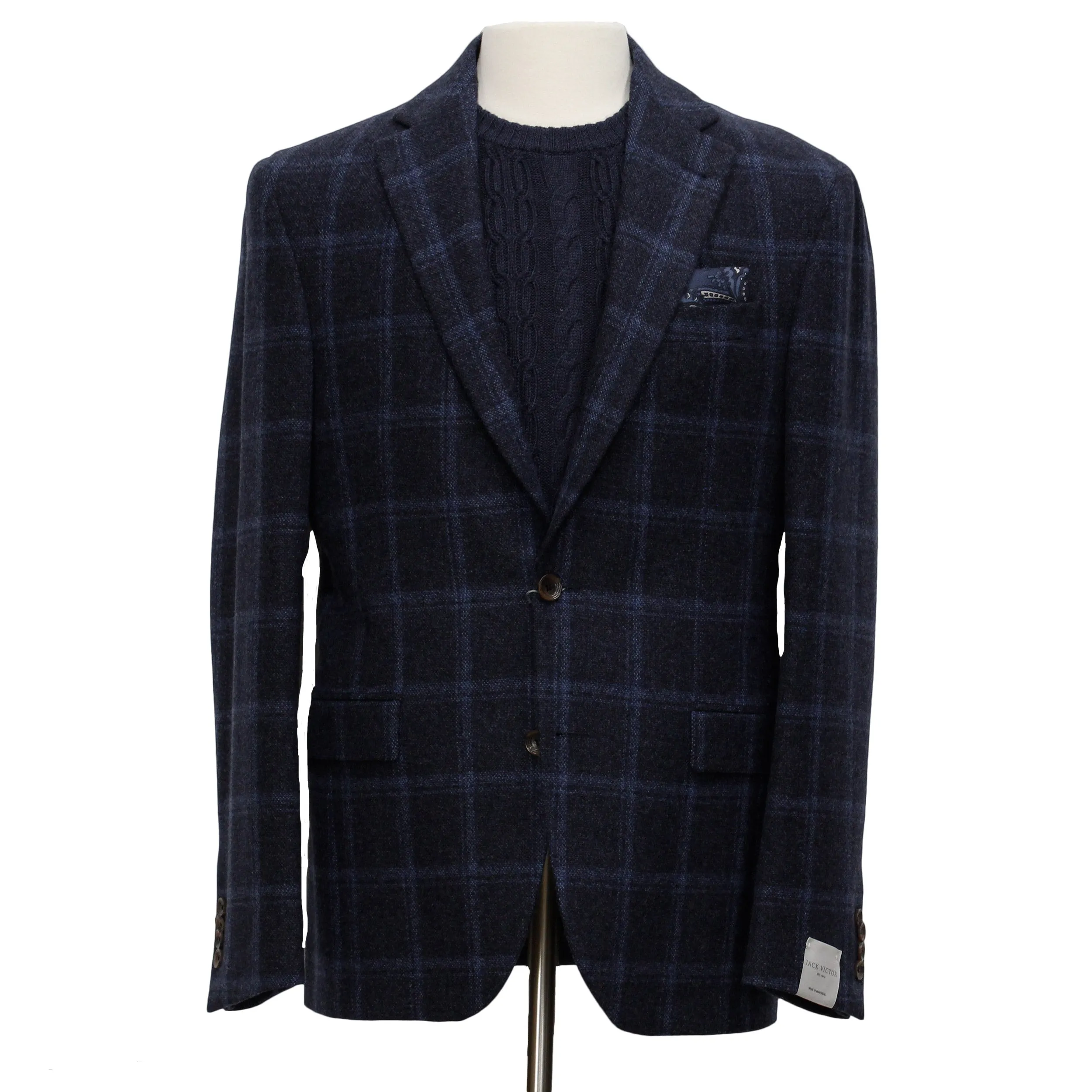 Midnight Blue Tonal Plaid Midland Contemporary Fit Unconstructed Sport Jacket - Jack Victor