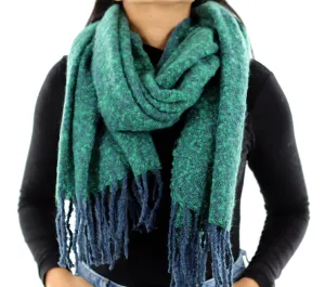 Muffler Scarf Plush with Fringe - Blue/Green