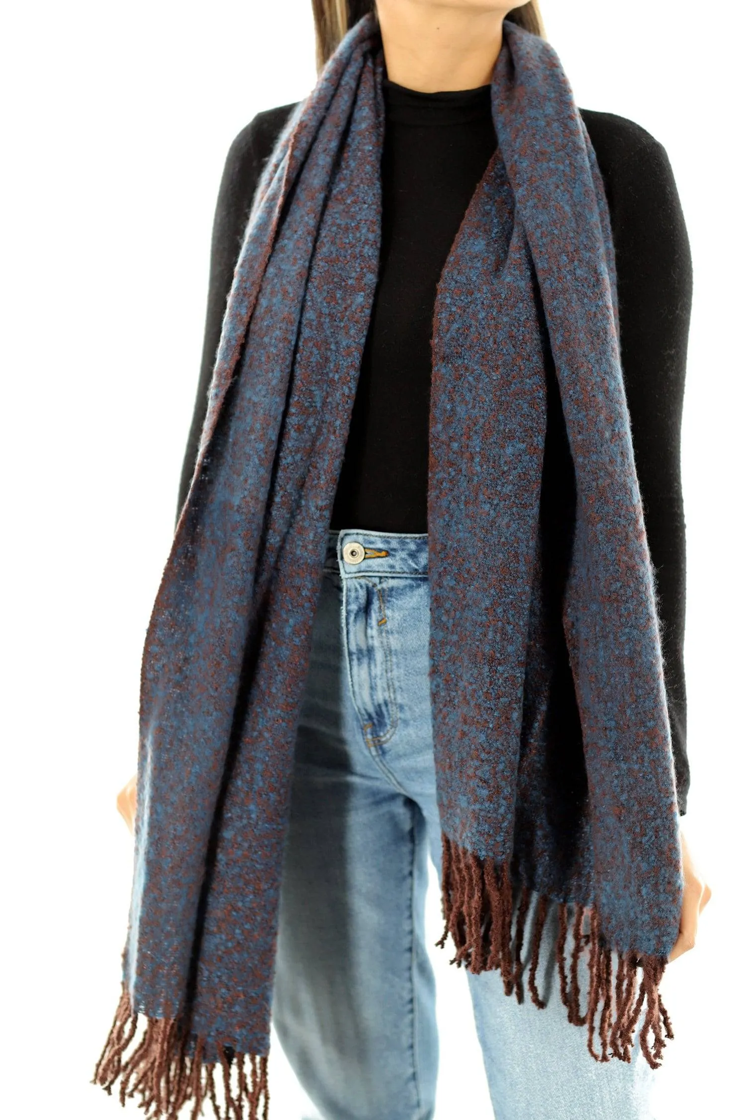 Muffler Scarf Plush with Fringe - Sapphire/Topaz