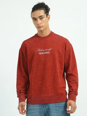 Push Yourself Printed Sweatshirt-Red