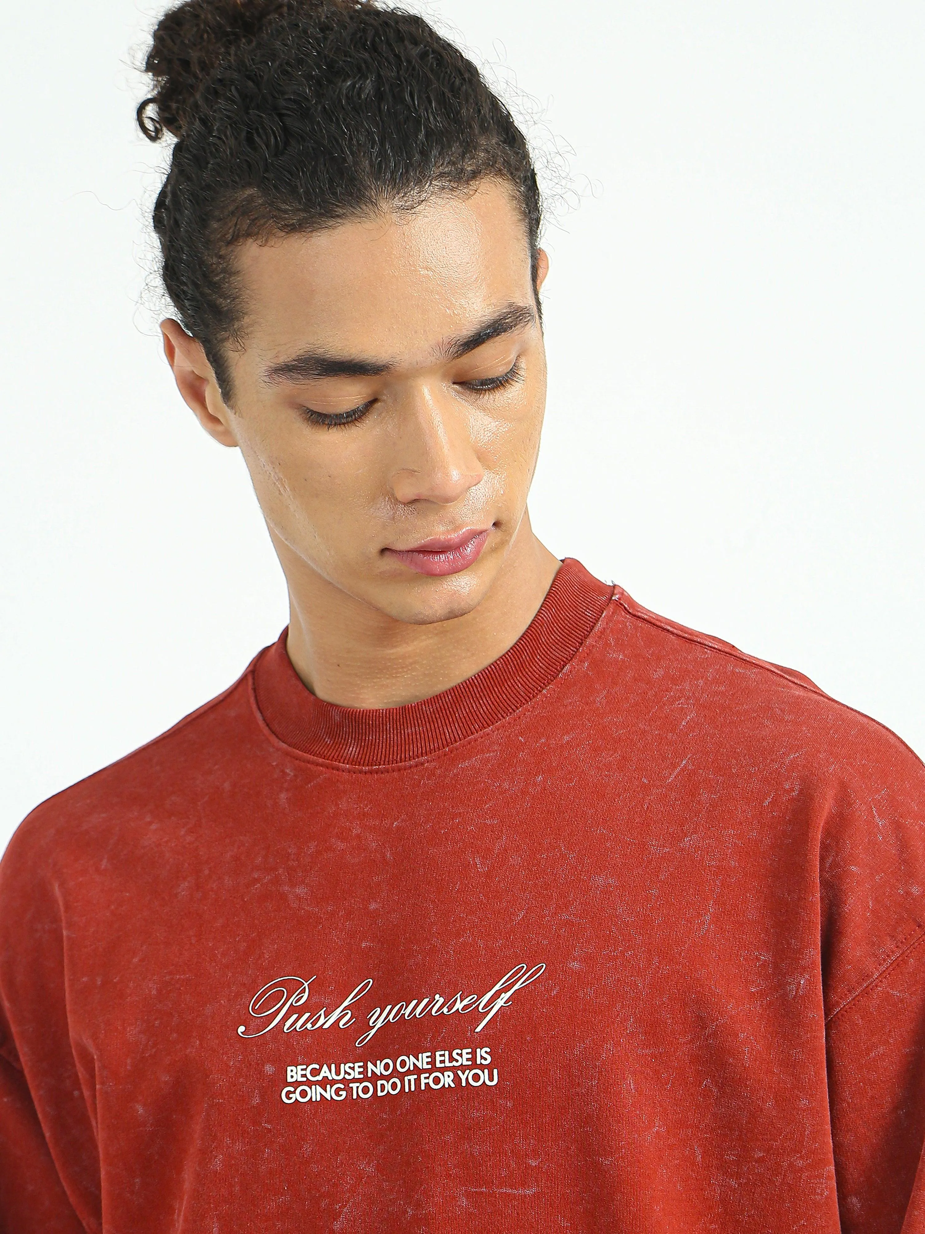 Push Yourself Printed Sweatshirt-Red