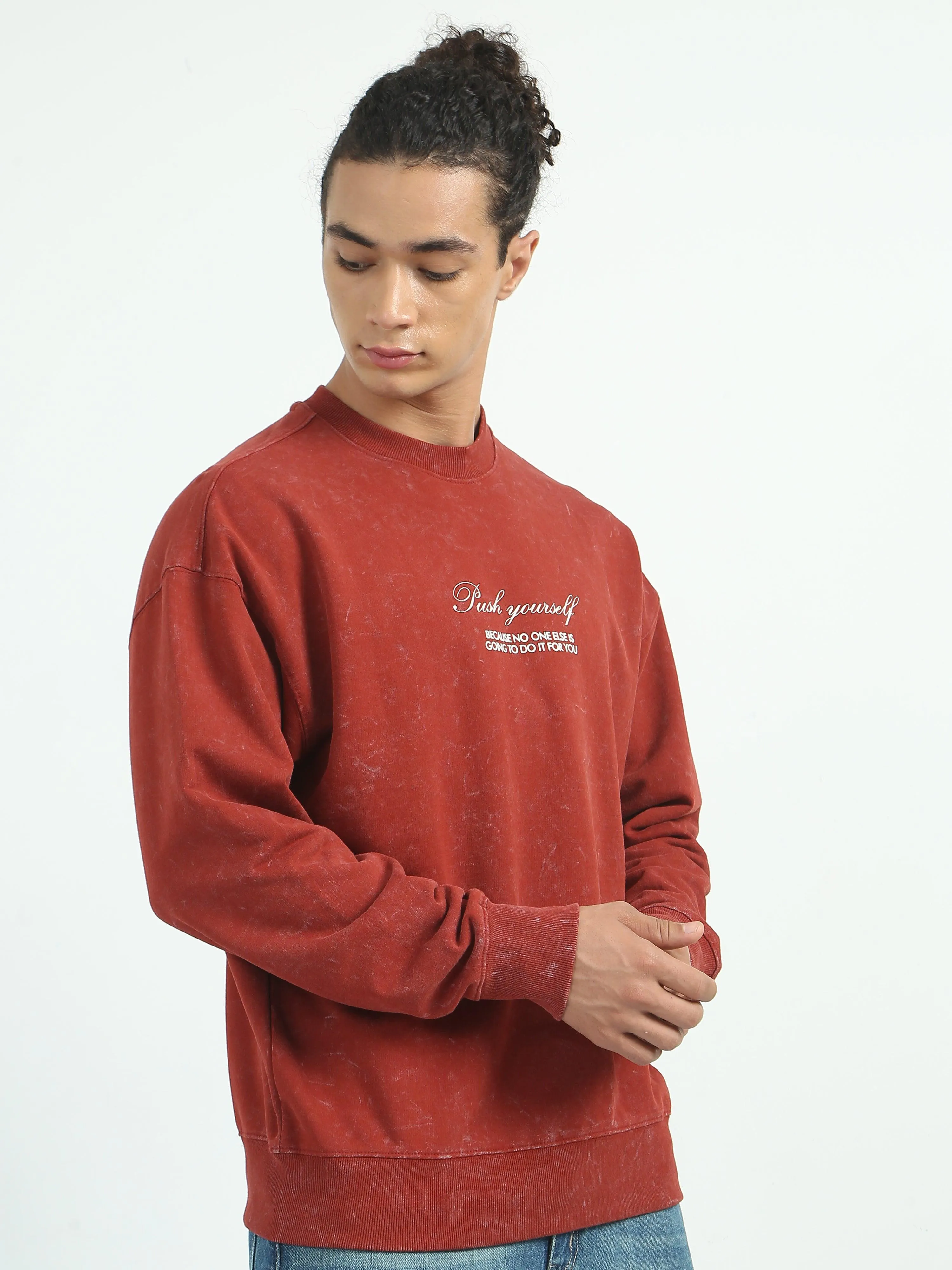 Push Yourself Printed Sweatshirt-Red