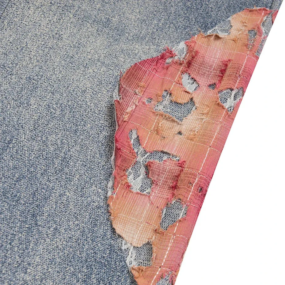 Ripped Spliced Baggy Jeans