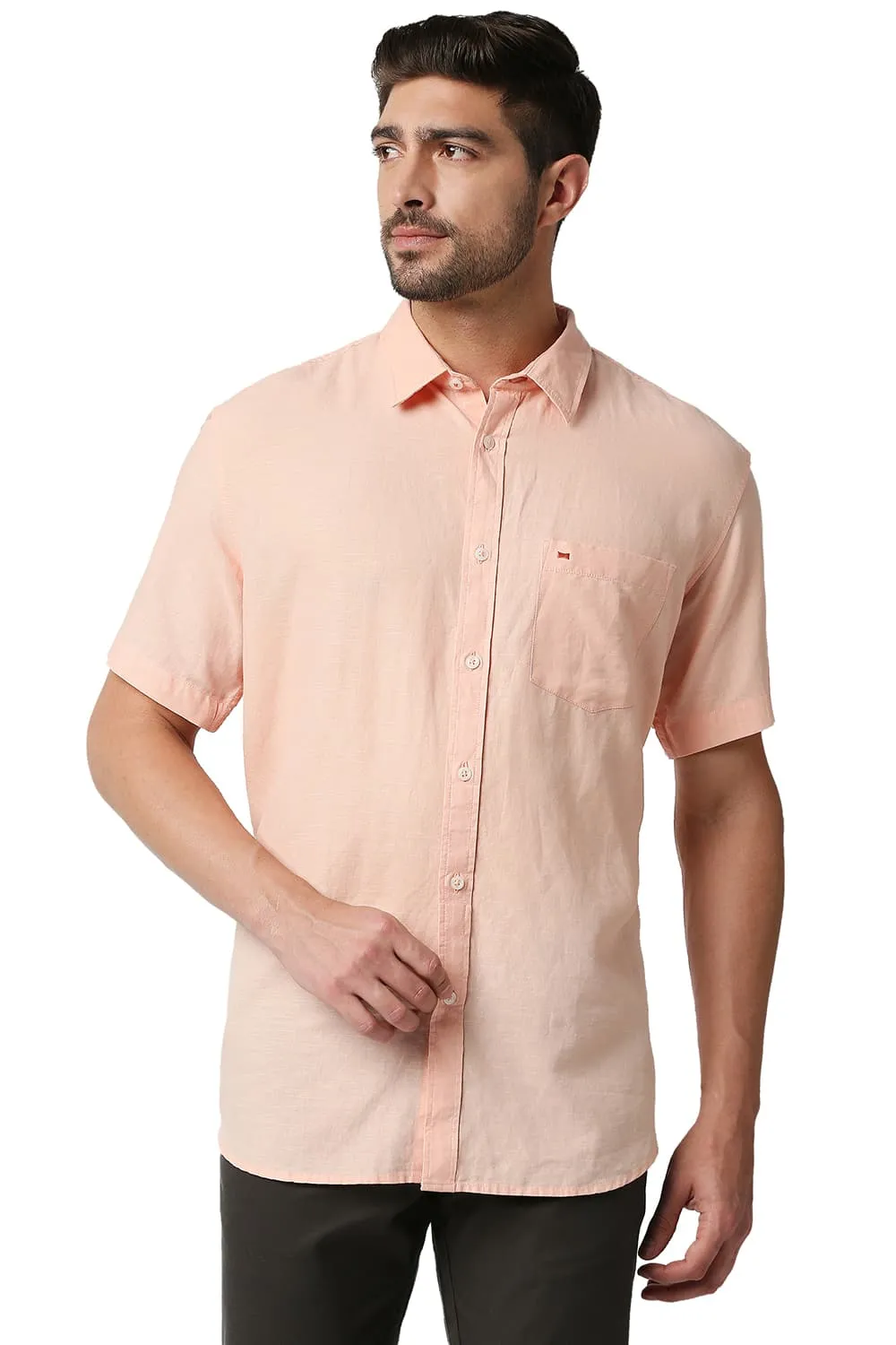 Slim Fit Cotton Hemp Halfsleeves Shirt