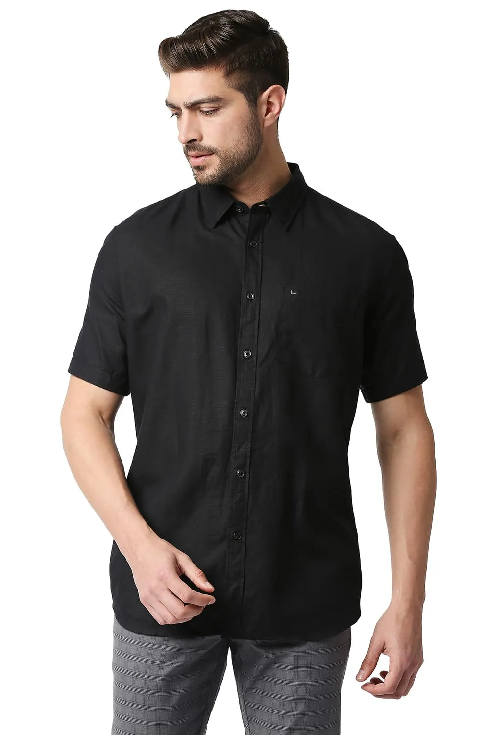 Slim Fit Cotton Hemp Halfsleeves Shirt