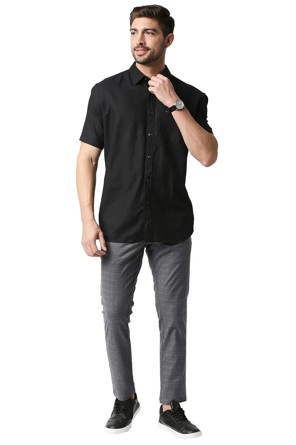 Slim Fit Cotton Hemp Halfsleeves Shirt