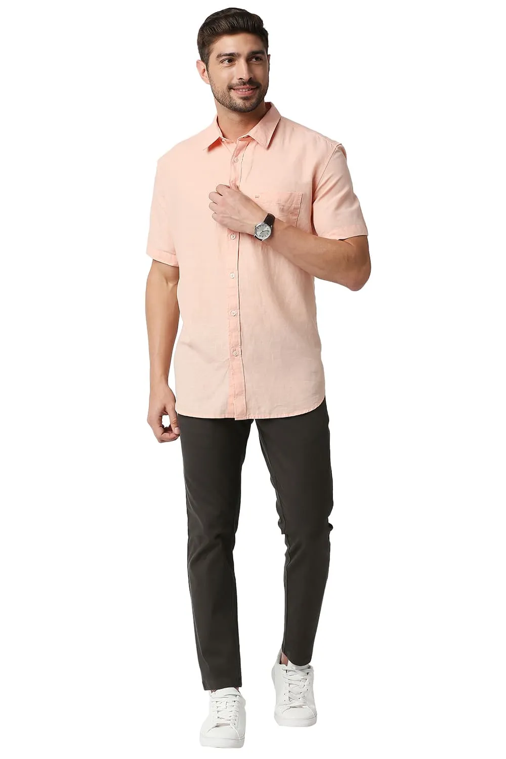 Slim Fit Cotton Hemp Halfsleeves Shirt