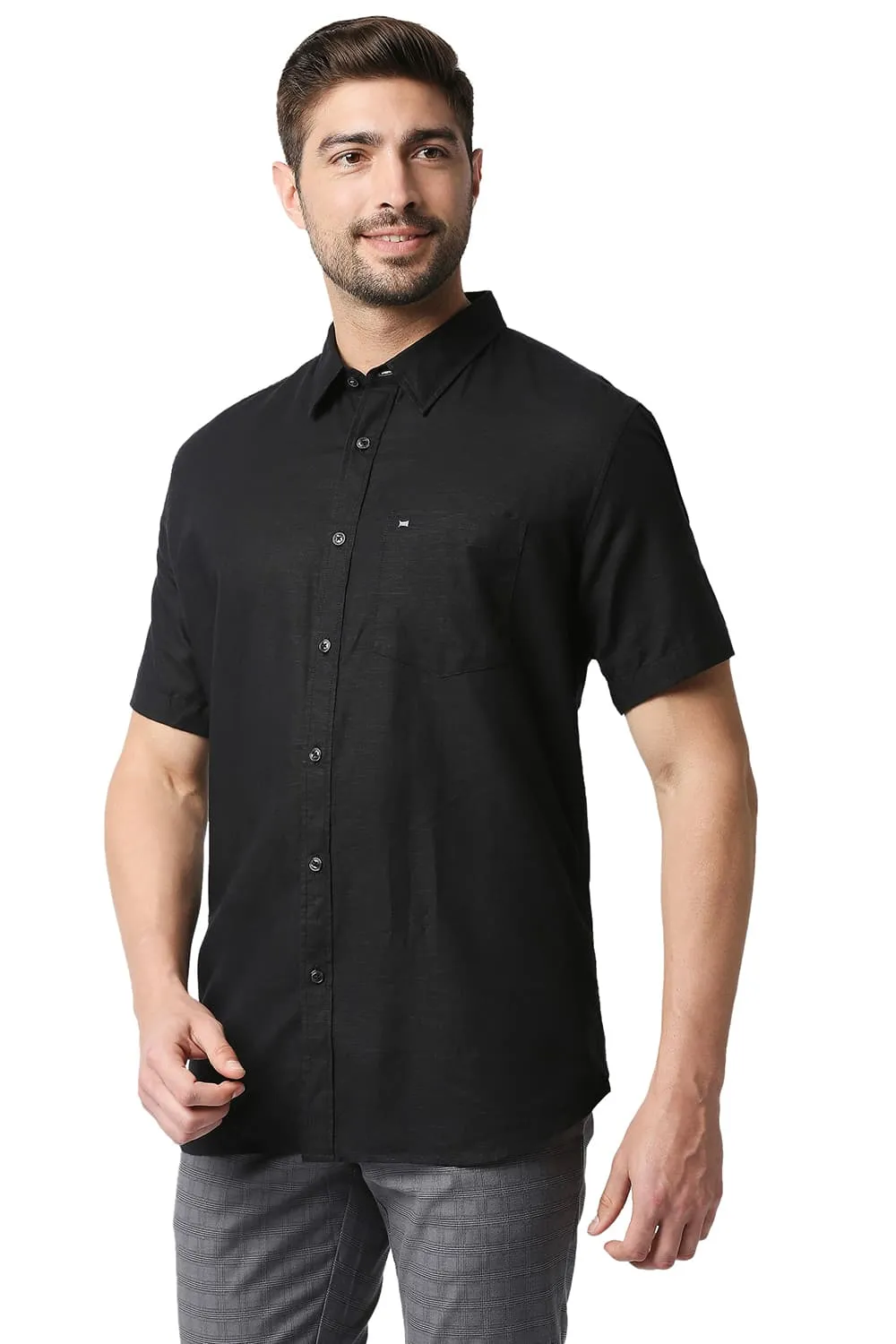 Slim Fit Cotton Hemp Halfsleeves Shirt