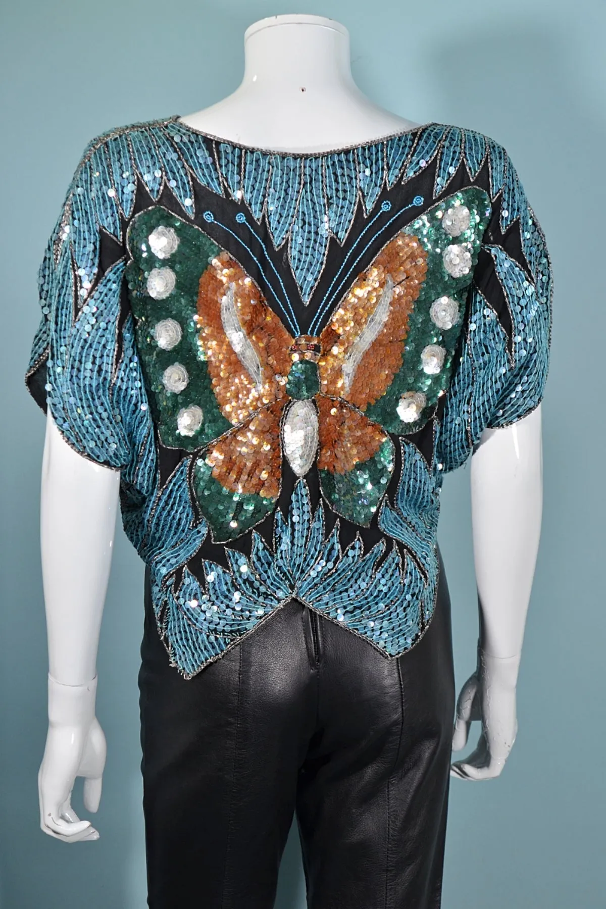 SOLD Vintage 70s Sequin Butterfly Top,  Boho Disco Art Deco
