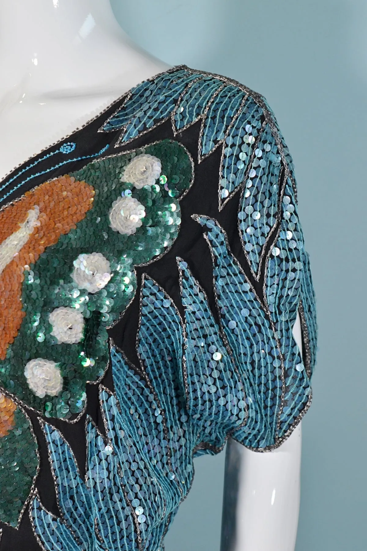SOLD Vintage 70s Sequin Butterfly Top,  Boho Disco Art Deco