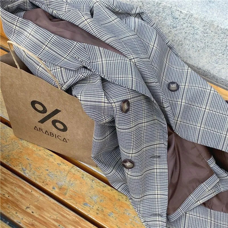 Vintage Autumn Notched Collar Plaid Blazer Breasted Jacket #9120