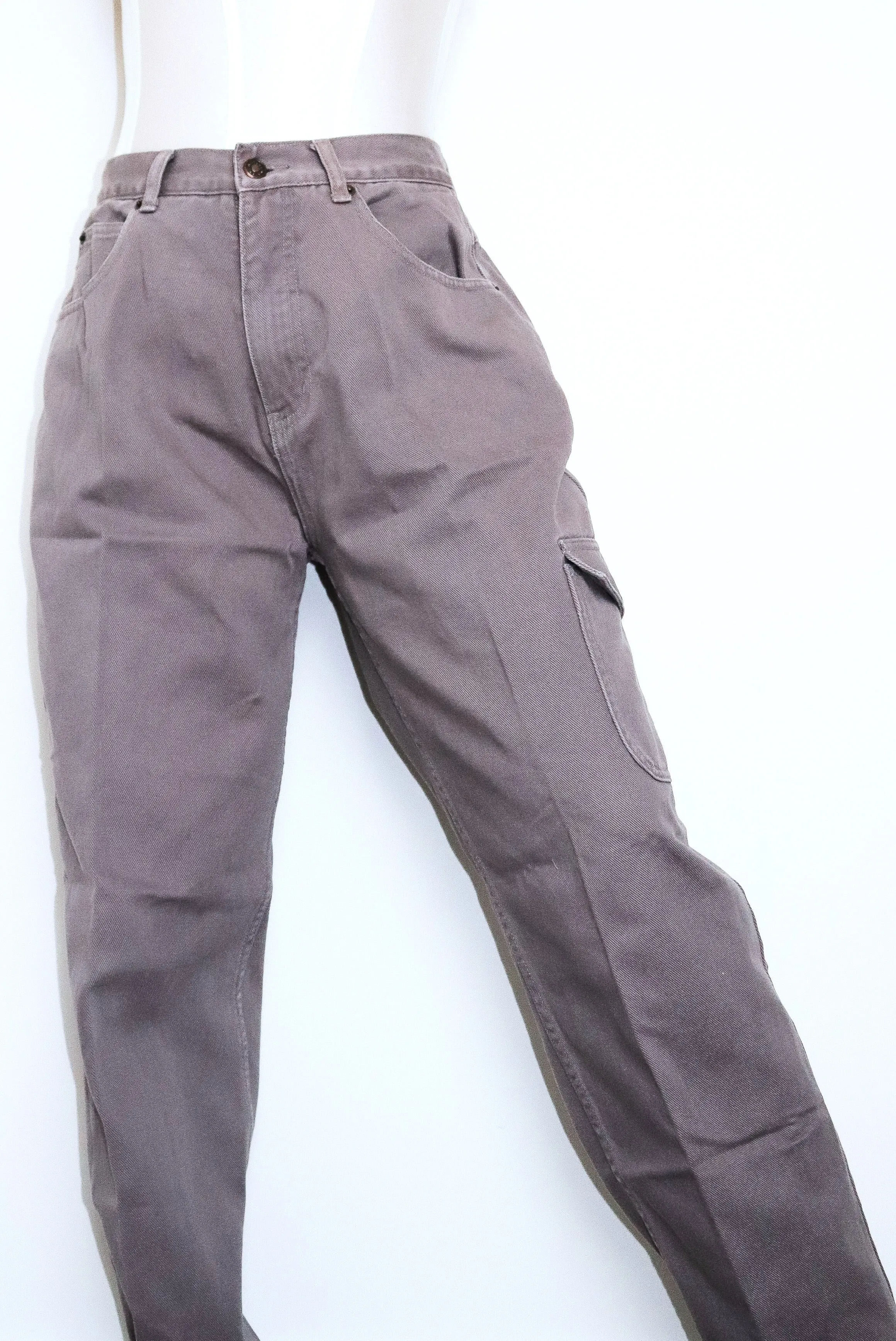 VINTAGE GREY SIDE POCKETS HIGH WAISTED CARGO PANTS TROUSERS