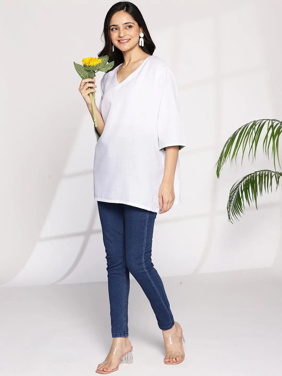 White CottonSlub CasualTop