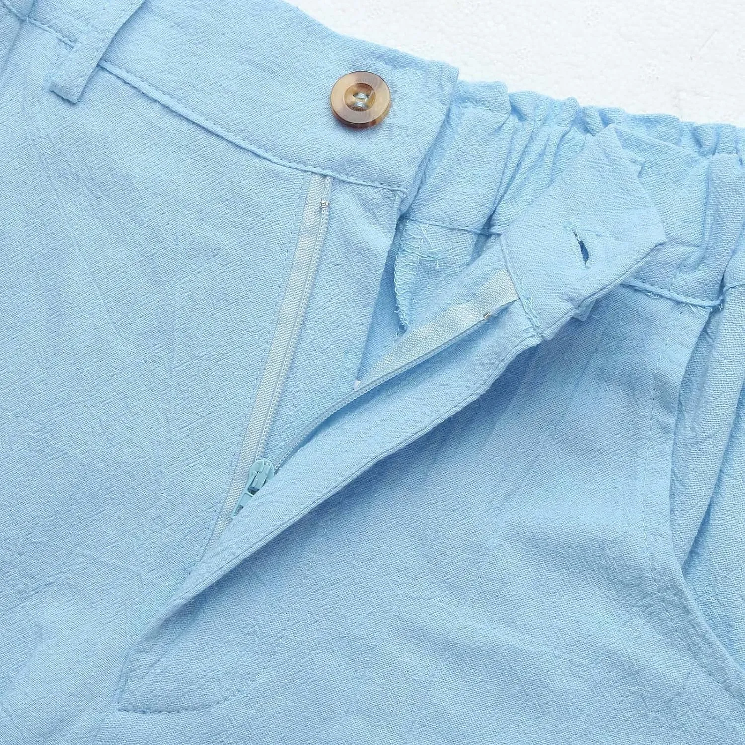 Women's Linen Blend Summer Tie Knot Pant Trousers Elastic Waist Wide Leg Loose Fit Trousers Office