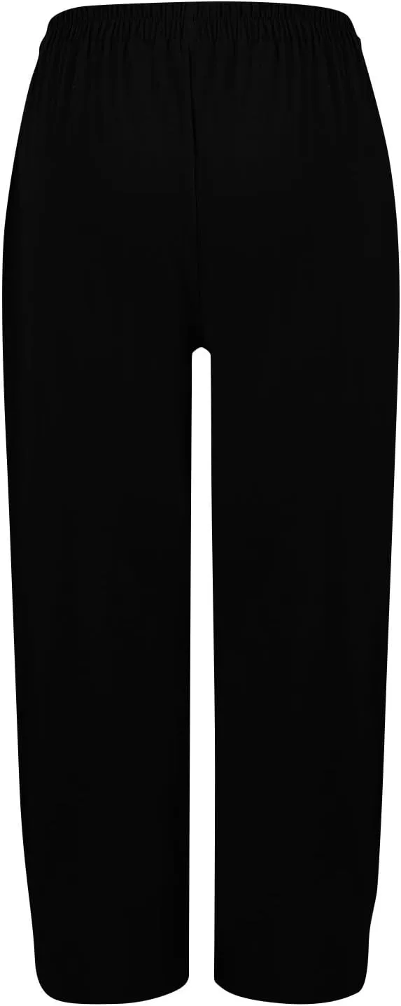 Womens Palazzo Pants Casual Beach Linen Pants High Waist Summer Casual Wide Leg Pant Loose Trouser with Pockets