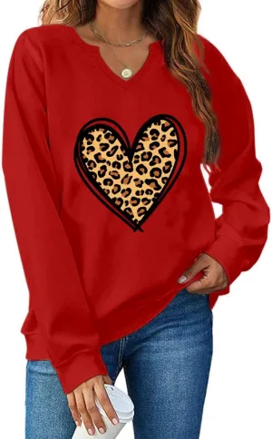 Ymoshoe Women V-Neck Valentine Sweatshirt Love Heart Elbow Patch Shirts Gift for Her
